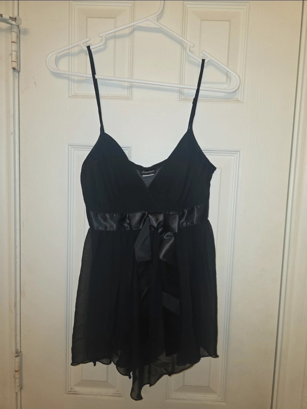Frederick's of Hollywood Black Satin-Waist Chiffon Chemise